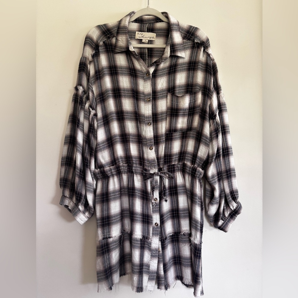 Vintage Havana Plaid Button-Up Shirt Dress M
